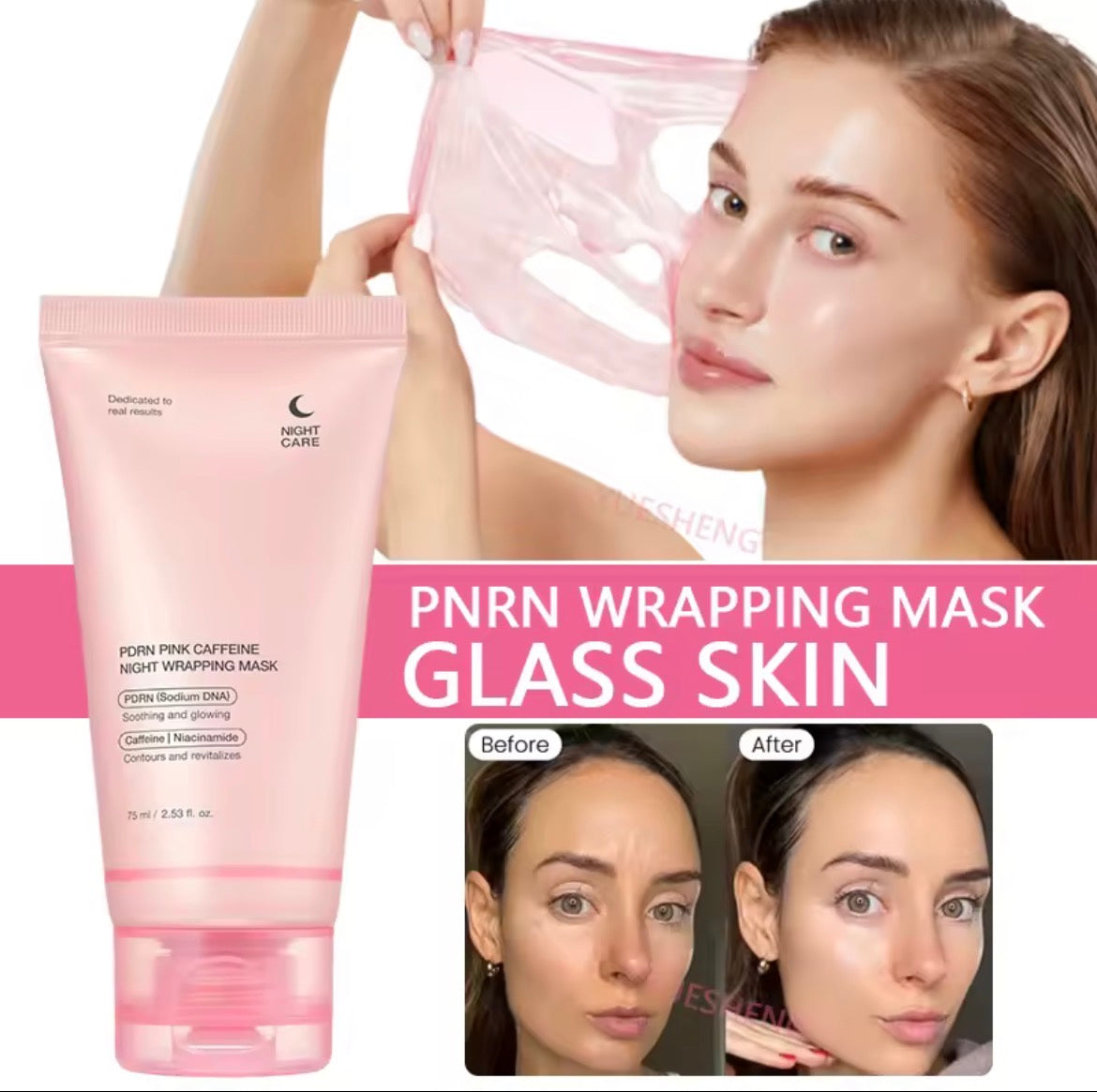 75ML PDRN Wrapping Face Mask Overnight Caffeine Collagen Peel-Off Face Mask Firming Hydration Glasses Skin Korean Skin Care
