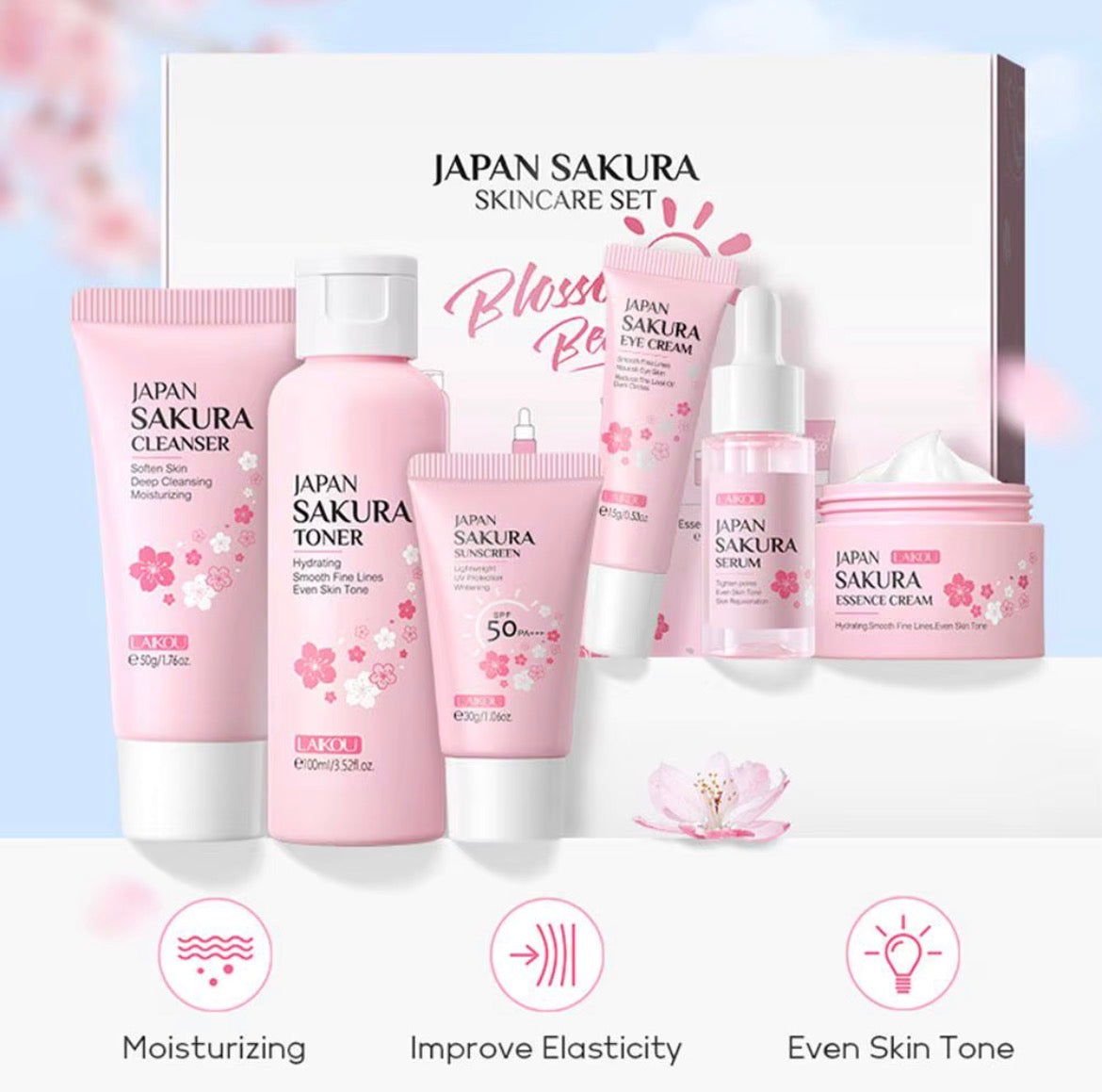 6 pcs/set Sakura Skin Care Sets Face Cream Serum Toner Face Cleaner Sunscreen Eye Cream Face Skin Care Set Product Gift Box