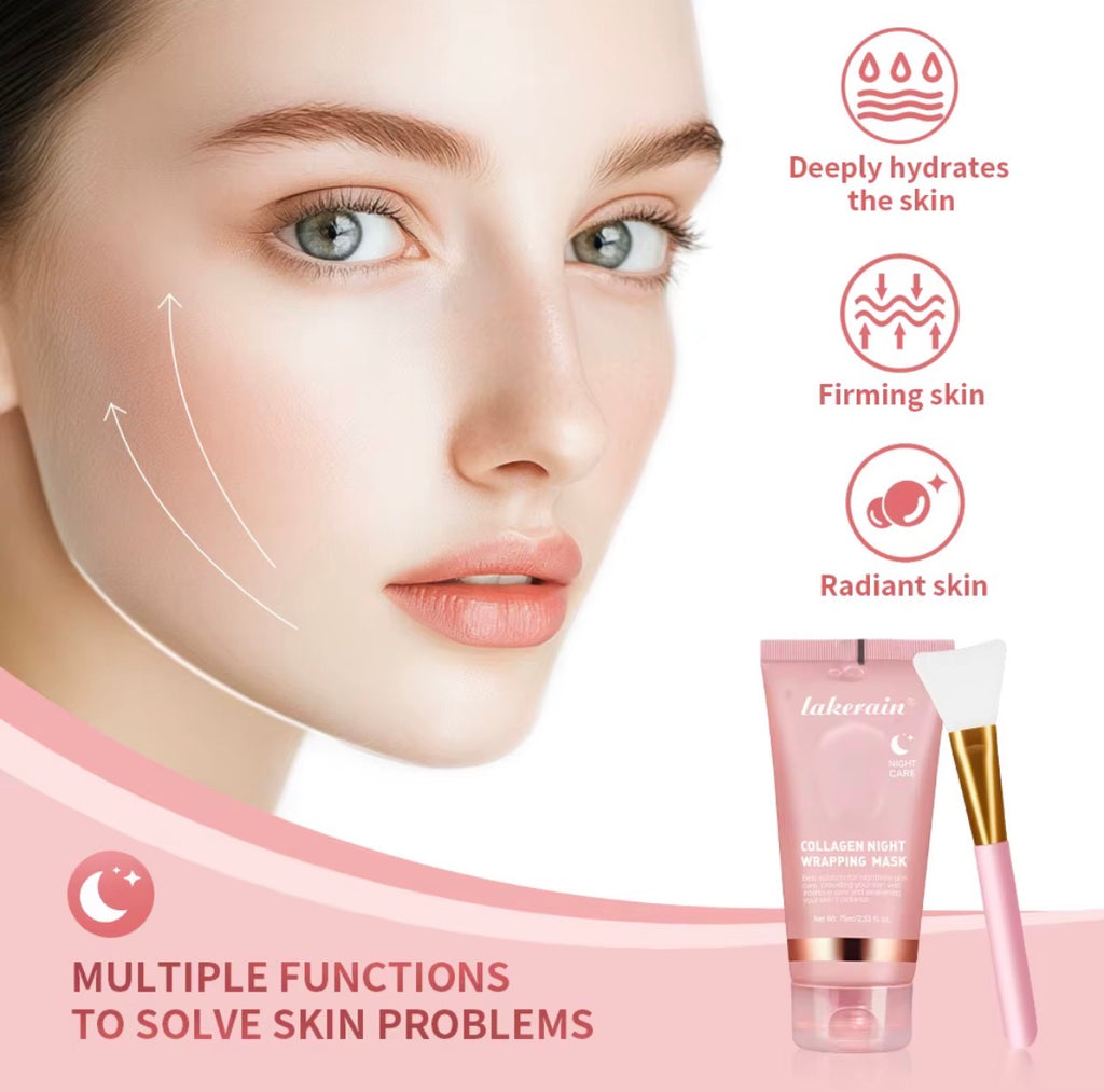 Collagen Wrap Mask And Brush Set Rejuvenation Hydrate Brightening Korean Face Mask Make Glowy Skin Elasticity Face Mask