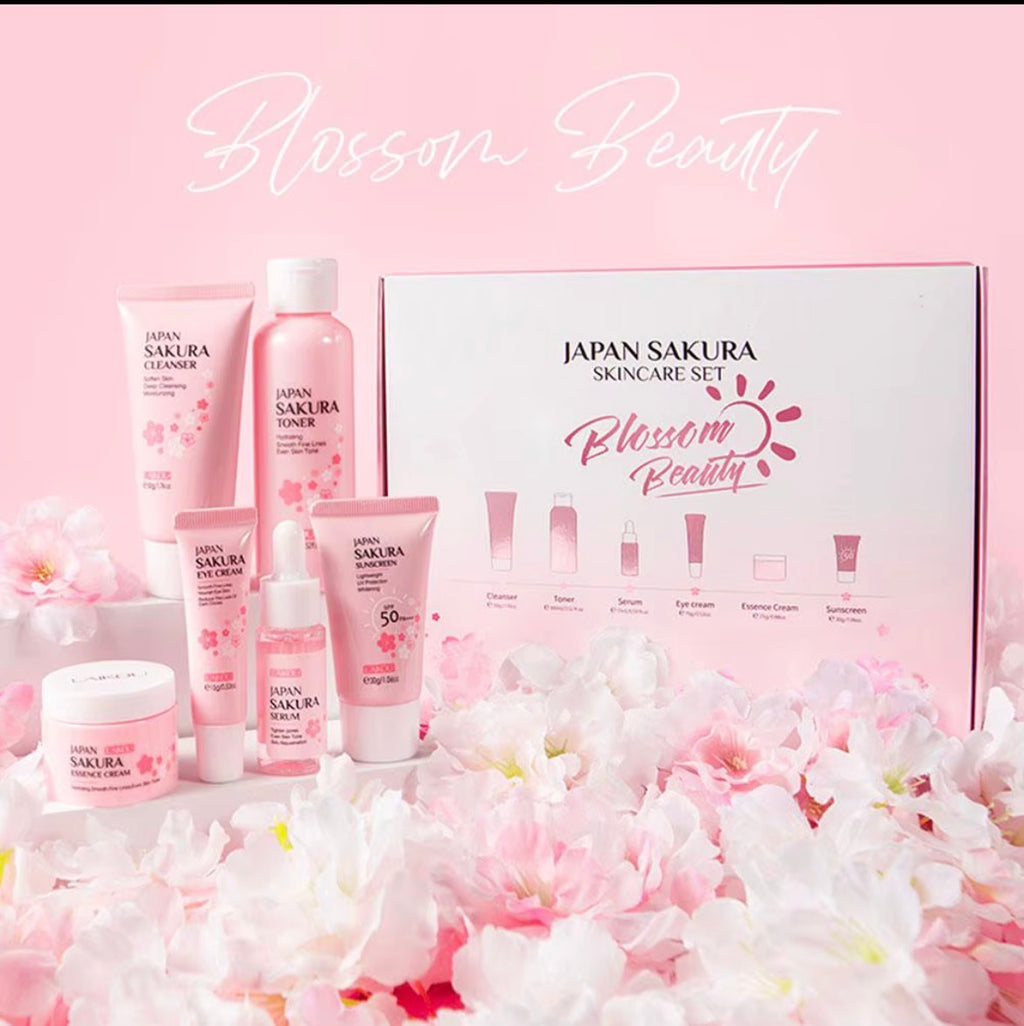 6 pcs/set Sakura Skin Care Sets Face Cream Serum Toner Face Cleaner Sunscreen Eye Cream Face Skin Care Set Product Gift Box