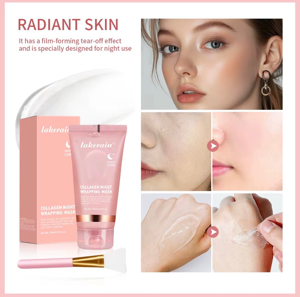 Collagen Wrap Mask And Brush Set Rejuvenation Hydrate Brightening Korean Face Mask Make Glowy Skin Elasticity Face Mask
