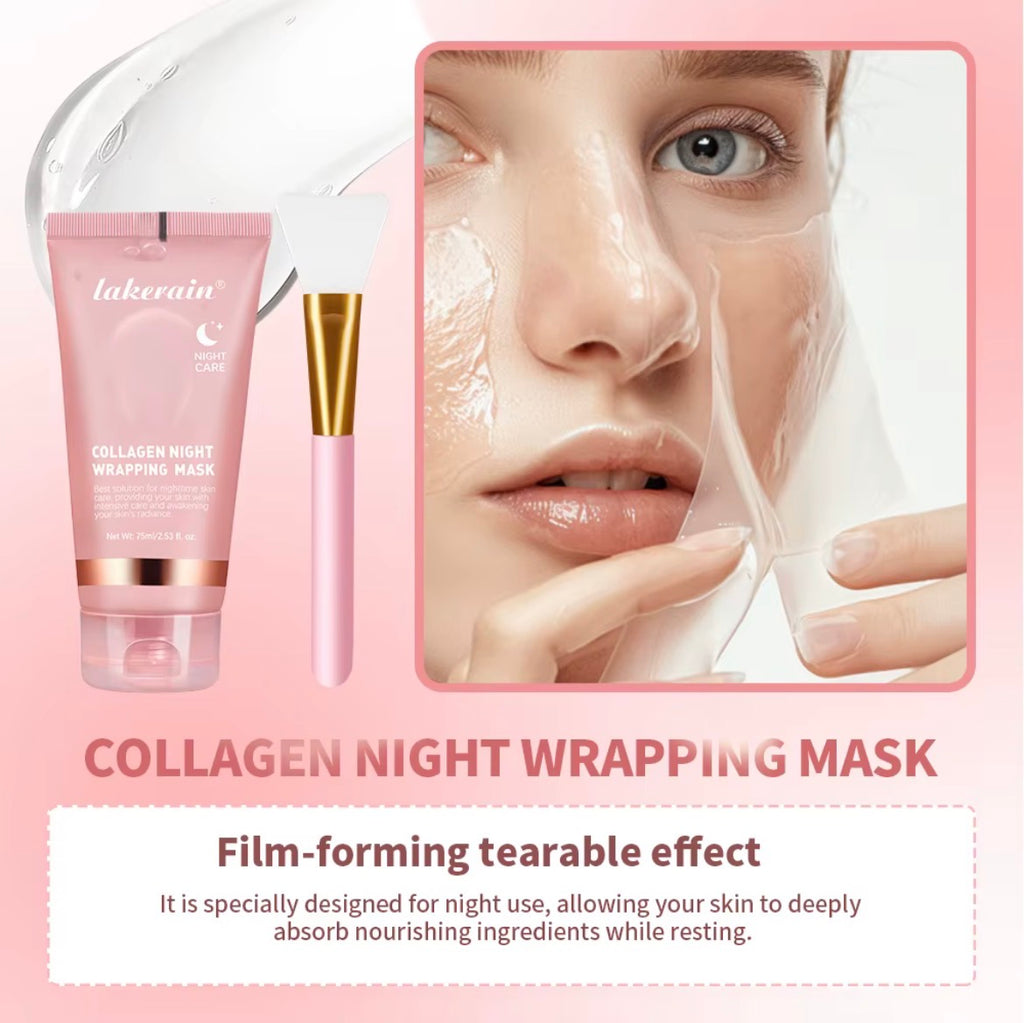Collagen Wrap Mask And Brush Set Rejuvenation Hydrate Brightening Korean Face Mask Make Glowy Skin Elasticity Face Mask