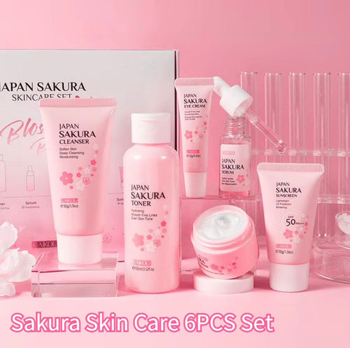 6 pcs/set Sakura Skin Care Sets Face Cream Serum Toner Face Cleaner Sunscreen Eye Cream Face Skin Care Set Product Gift Box