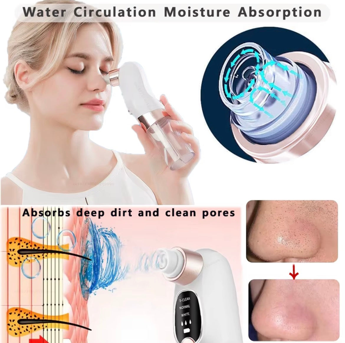 Comedon Printer Pore Vacuum Facial Cleanser Electric Pimple Acne Blackheads Remove USB Rechargeable Water Cycle Black Dot Remove