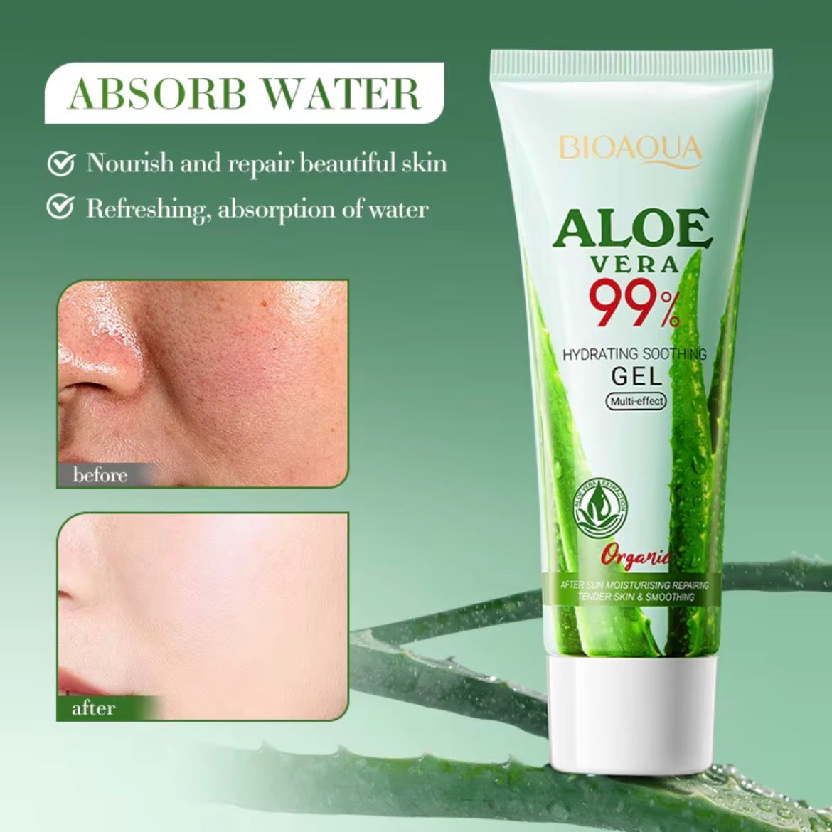 BIOAOUA Soothing Aloe Vera Gel for Face and Body Moisturizing Moisturizing Restorative Sunburn Relief Acne Care for Sensitive Skin
