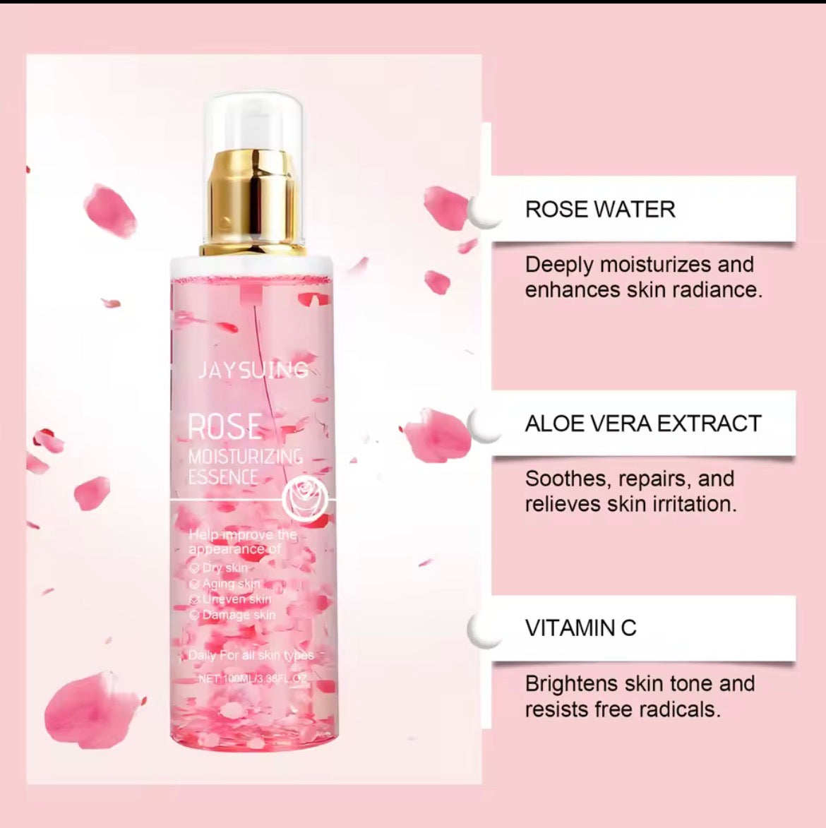 Rose Moisturizing Essence Soothing Skin Deep Moisturizing Lasting Nourishing Improve Dullness Even Skin Tone Brightening Facial Skin