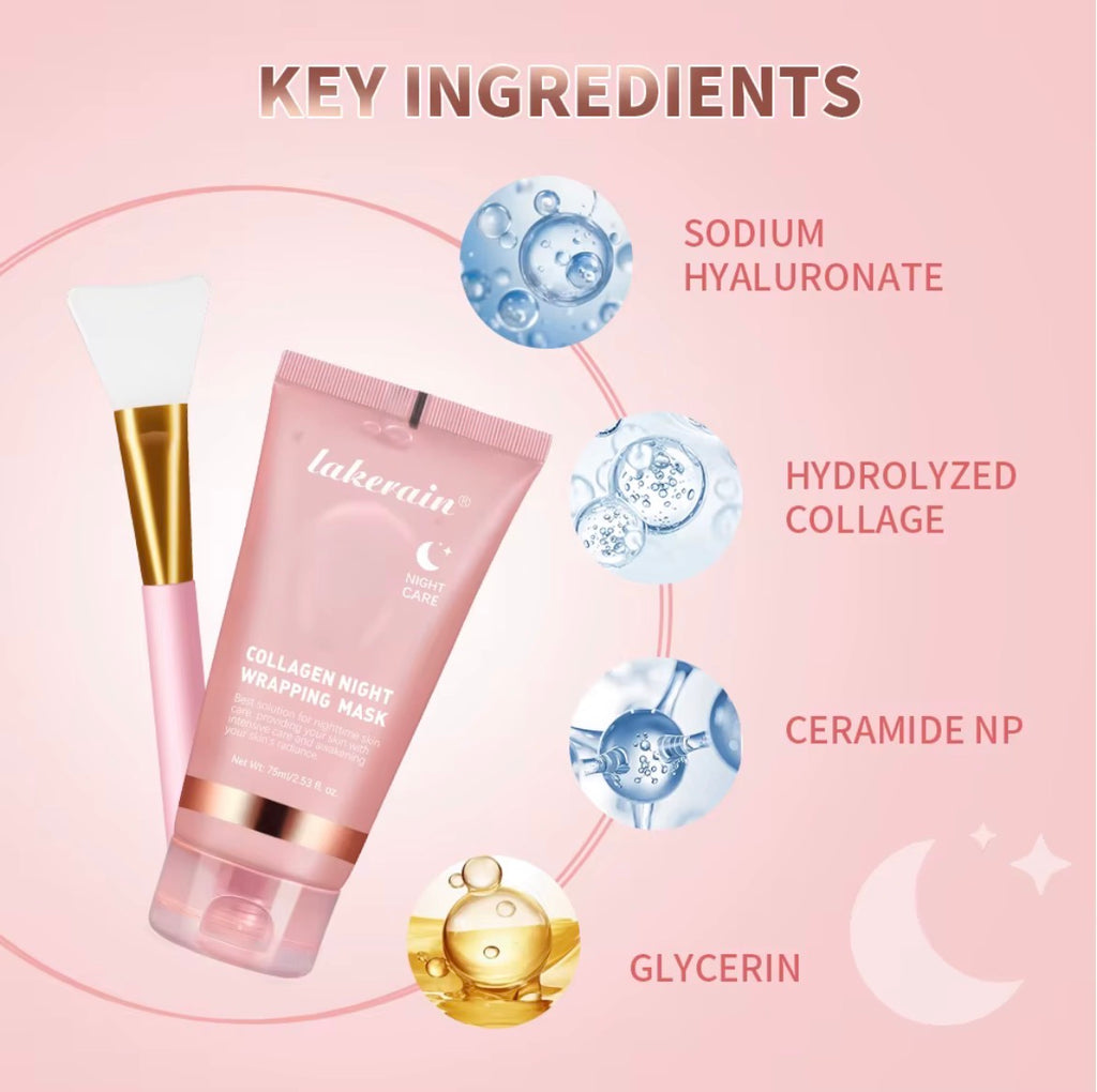 Collagen Wrap Mask And Brush Set Rejuvenation Hydrate Brightening Korean Face Mask Make Glowy Skin Elasticity Face Mask